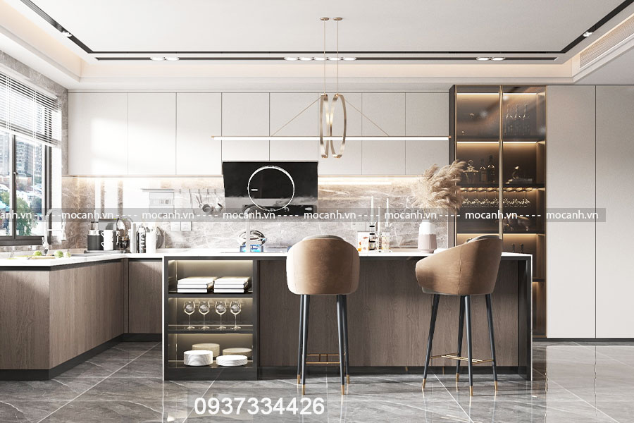 mẫu tủ bếp hình chữ L không chỉ đẹp mà còn sang trọng và hiện đại.