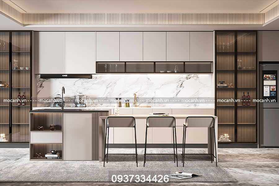 tủ bếp hiện đại sang trọng không chỉ đòi hỏi phải đẹp mắt mà còn cần phải tiện nghi và phản ánh phong cách sống của gia chủ