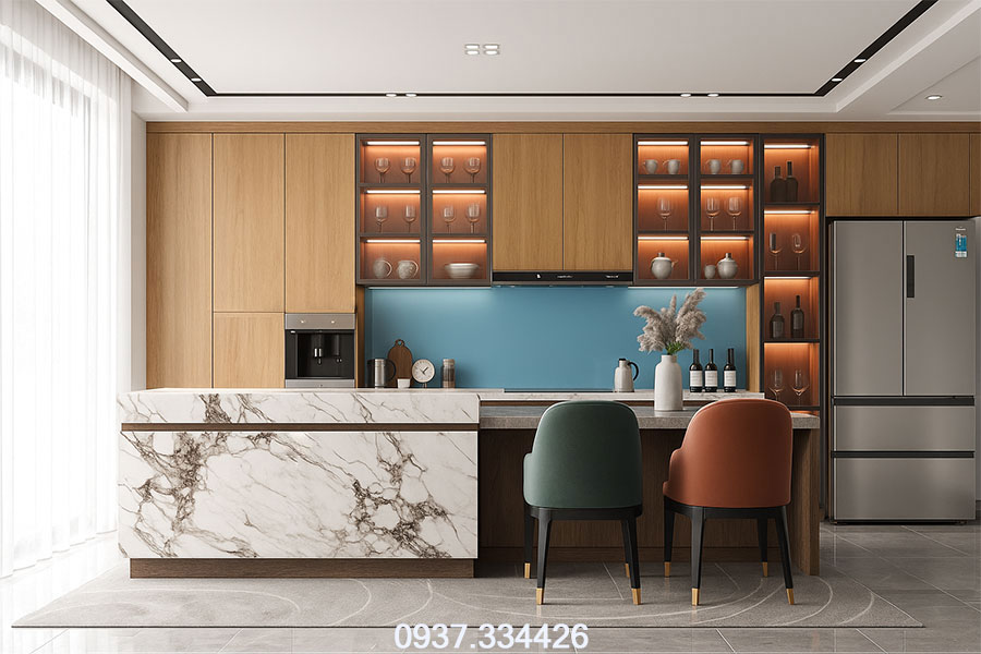 tủ bếp melamine đẹp hiện đại