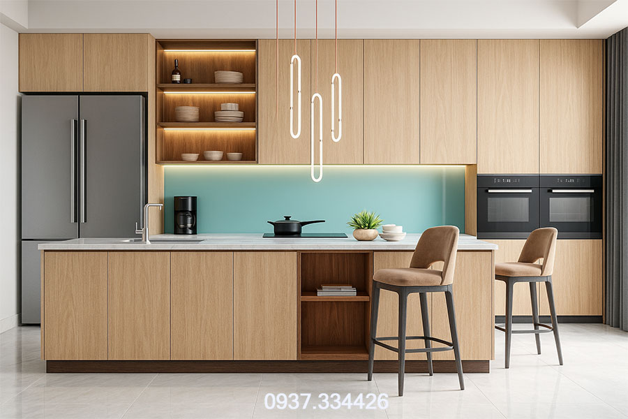 tủ bếp melamine đẹp hiện đại