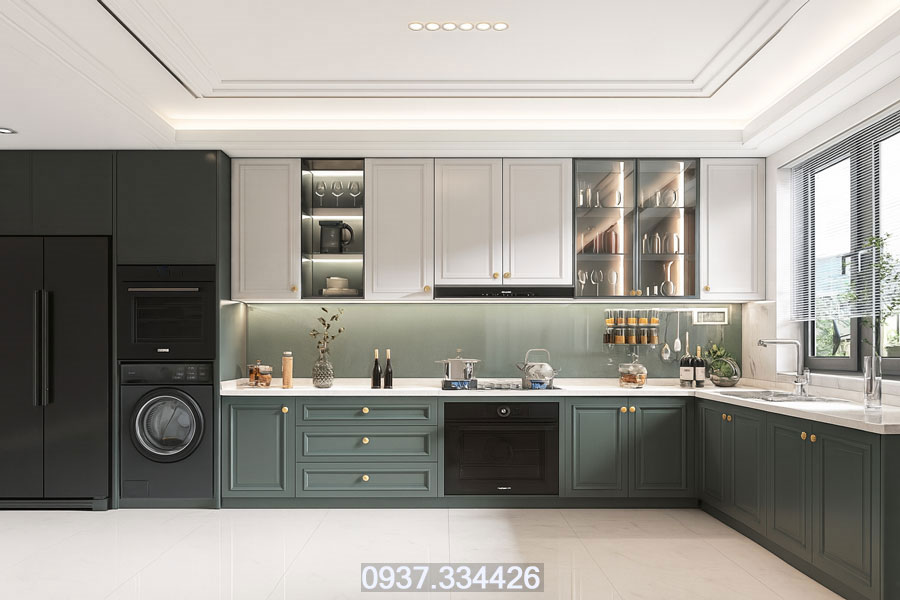 tủ bếp sơn, cánh panel đẹp hiện đại