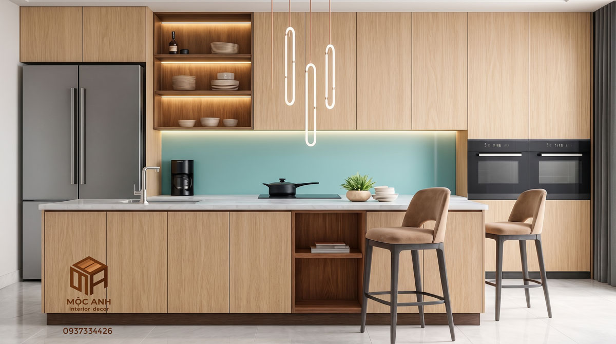 tủ bếp Melamine đẹp hiện đại